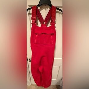 FP Movement Free People Hit The Slopes Womens Large Red Fleece Bib Overalls